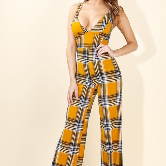 Yellow plaid jumpsuit Clearance